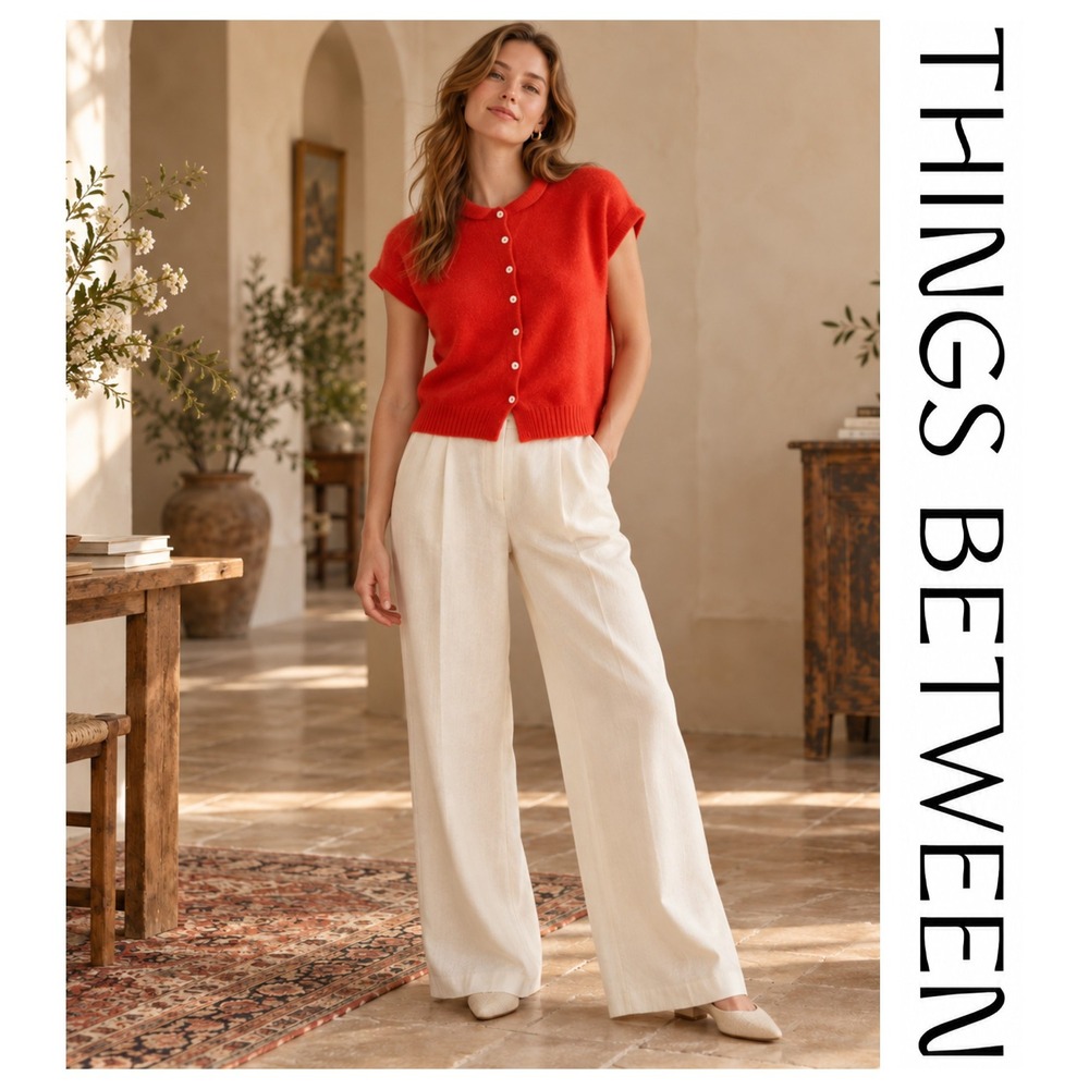 Things Between Tomato Red Piper Boxy Sweater Vest Button Down Cardigan L